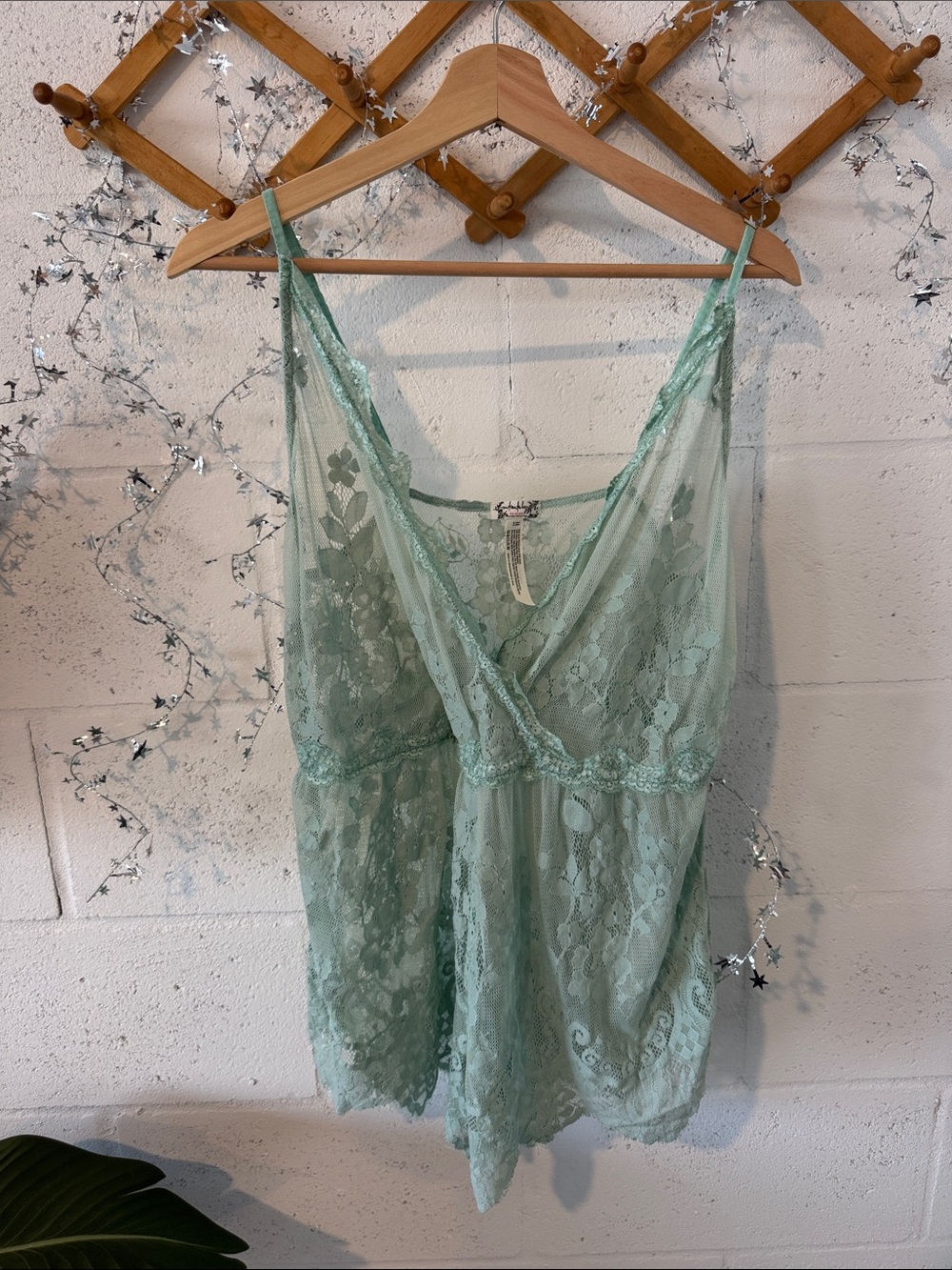 Free People Mint Lace V-Neck Romper